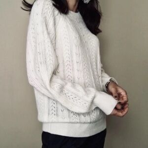 O.p.t Cable Knit Sweater Balloon Sleeve Wool Mohair Size Large